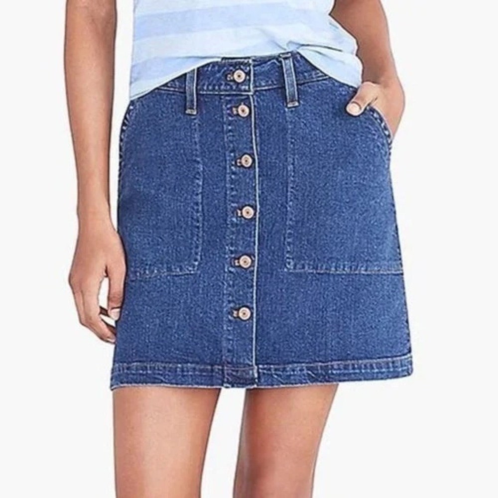 J Crew Mercantile Denim Mini Skirt Women's Size 4‎ Button Front Pockets Blue